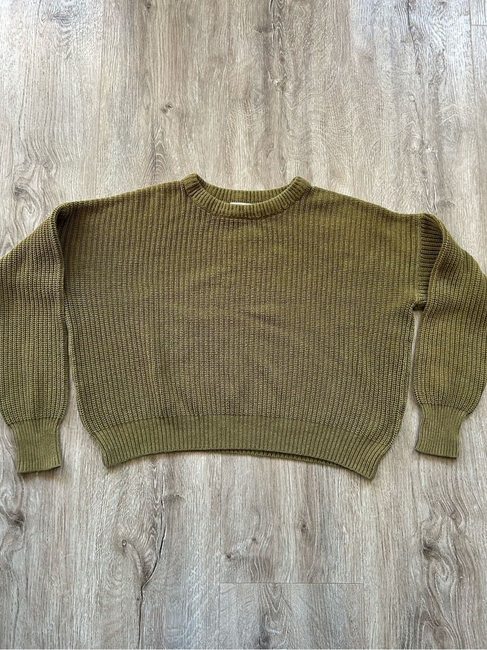 Urban Outfitters Olive Crewneck Cropped Ribbed Sweater